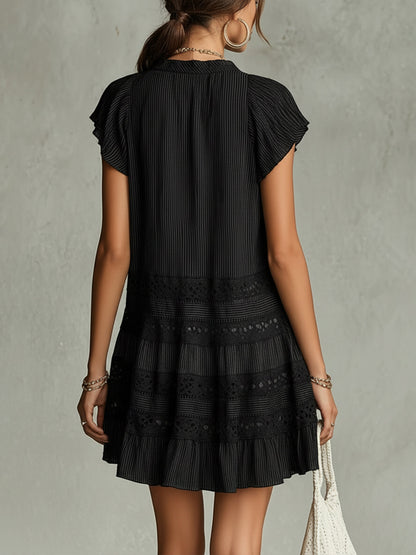 Striped Chiffon Mini Dress With Lace Trim And Ruffle Hem
