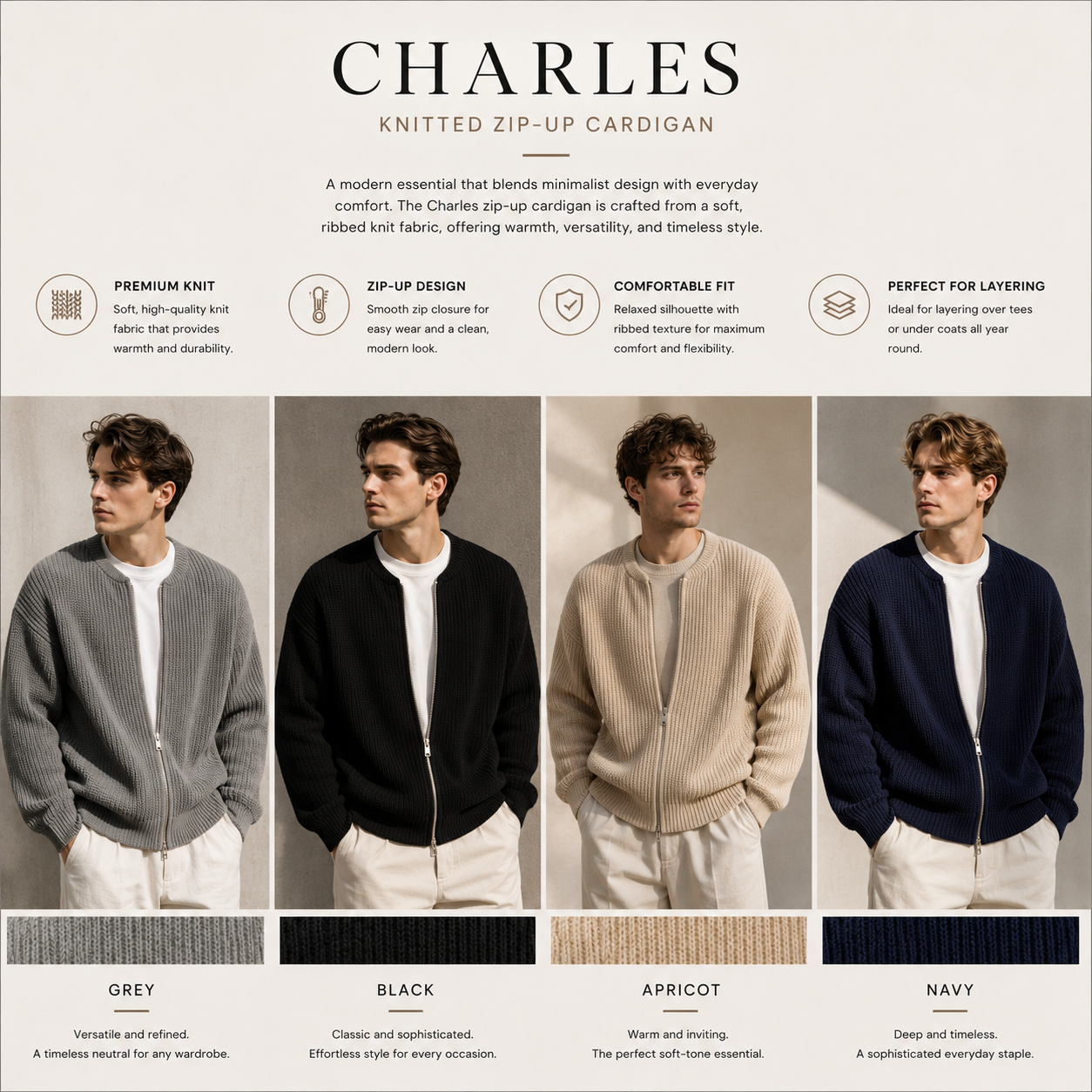 CHARLES Knitted Zip-up Cardigan