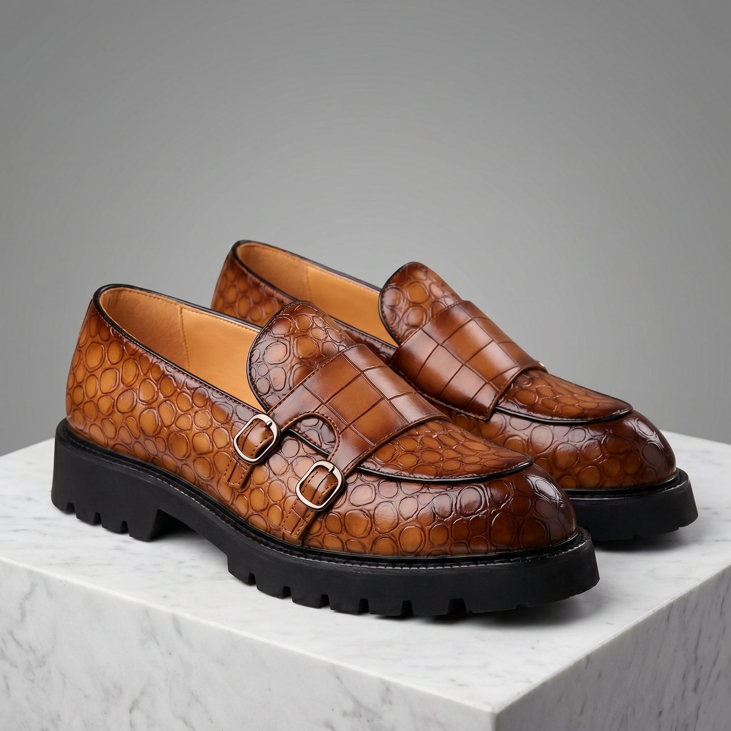 Moretti Leather Croc Loafers