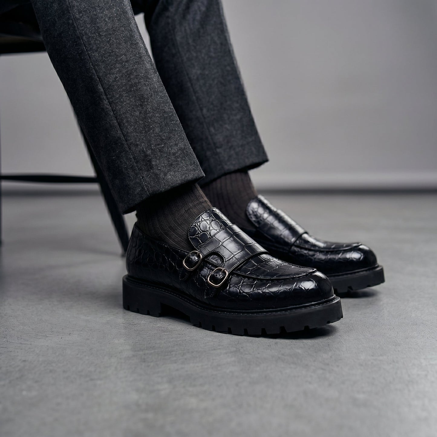 Moretti Leather Croc Loafers
