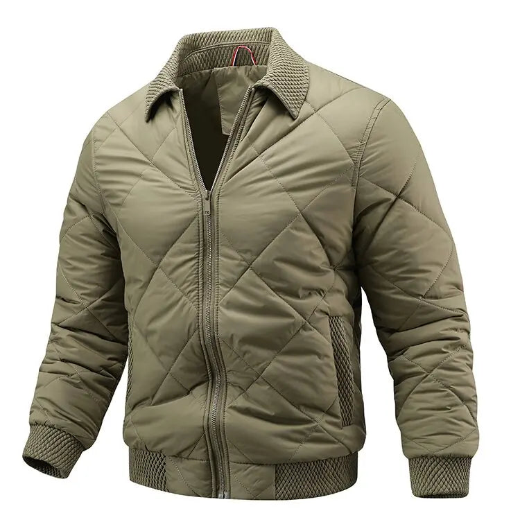 Hayes Diamond Quilt Bomber Jacket featuring Knit Trim and Striped Inner Lining