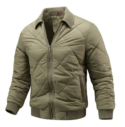 Hayes Diamond Quilt Bomber Jacket featuring Knit Trim and Striped Inner Lining