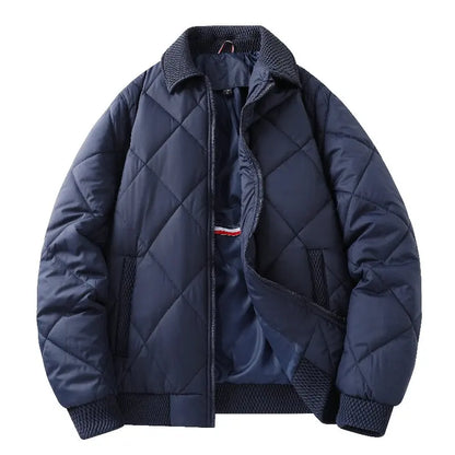 Hayes Diamond Quilt Bomber Jacket featuring Knit Trim and Striped Inner Lining