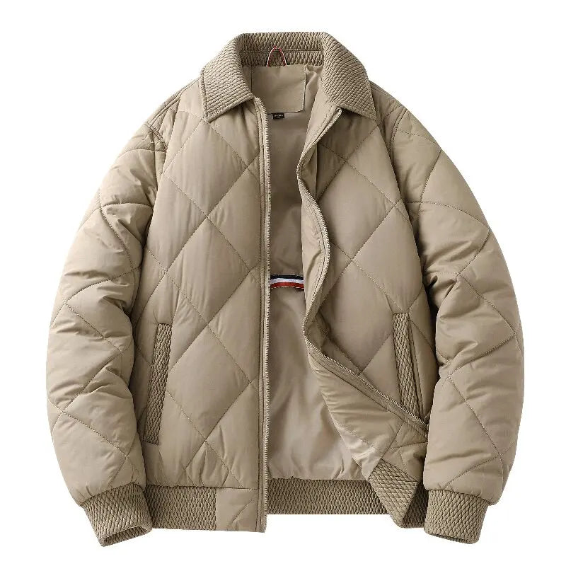 Hayes Diamond Quilt Bomber Jacket featuring Knit Trim and Striped Inner Lining