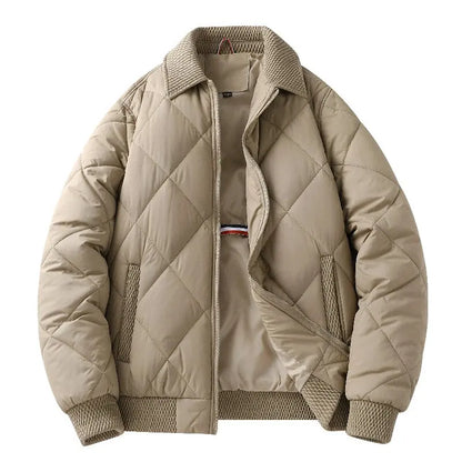 Hayes Diamond Quilt Bomber Jacket featuring Knit Trim and Striped Inner Lining