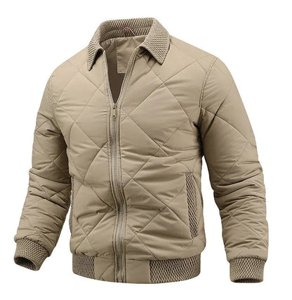 Hayes Diamond Quilt Bomber Jacket featuring Knit Trim and Striped Inner Lining