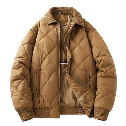 Hayes Diamond Quilt Bomber Jacket featuring Knit Trim and Striped Inner Lining