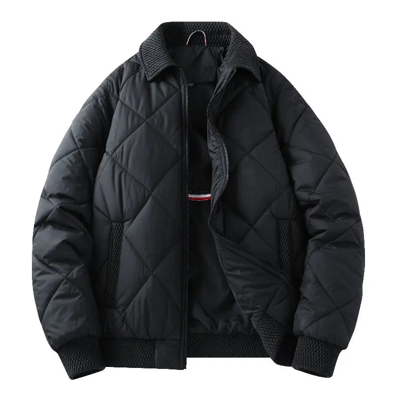 Hayes Diamond Quilt Bomber Jacket featuring Knit Trim and Striped Inner Lining