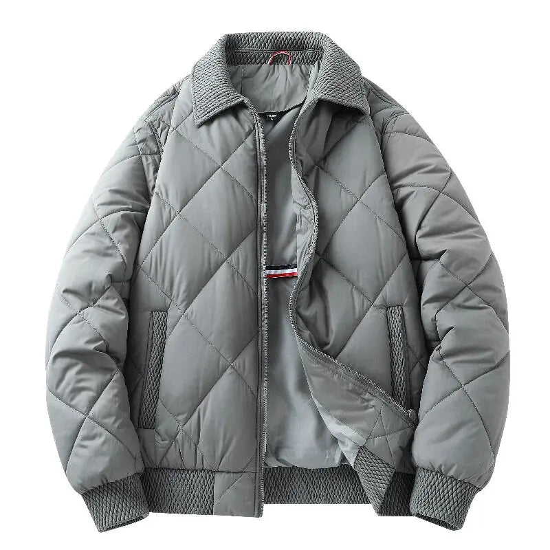 Hayes Diamond Quilt Bomber Jacket featuring Knit Trim and Striped Inner Lining