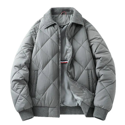Hayes Diamond Quilt Bomber Jacket featuring Knit Trim and Striped Inner Lining