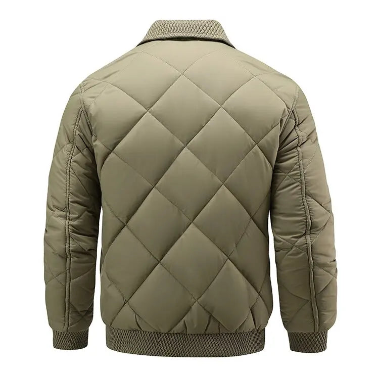 Hayes Diamond Quilt Bomber Jacket featuring Knit Trim and Striped Inner Lining