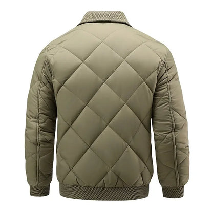 Hayes Diamond Quilt Bomber Jacket featuring Knit Trim and Striped Inner Lining