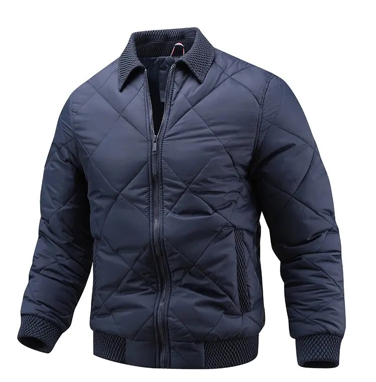 Hayes Diamond Quilt Bomber Jacket featuring Knit Trim and Striped Inner Lining