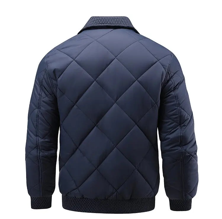 Hayes Diamond Quilt Bomber Jacket featuring Knit Trim and Striped Inner Lining