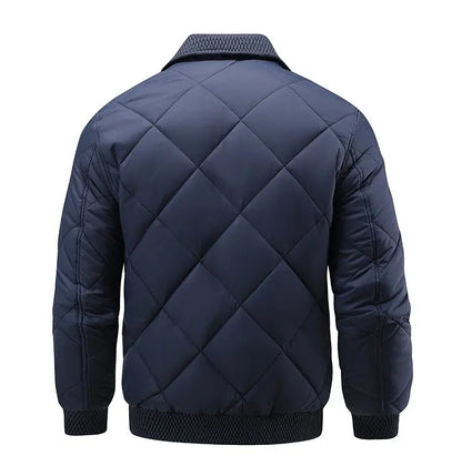 Hayes Diamond Quilt Bomber Jacket featuring Knit Trim and Striped Inner Lining