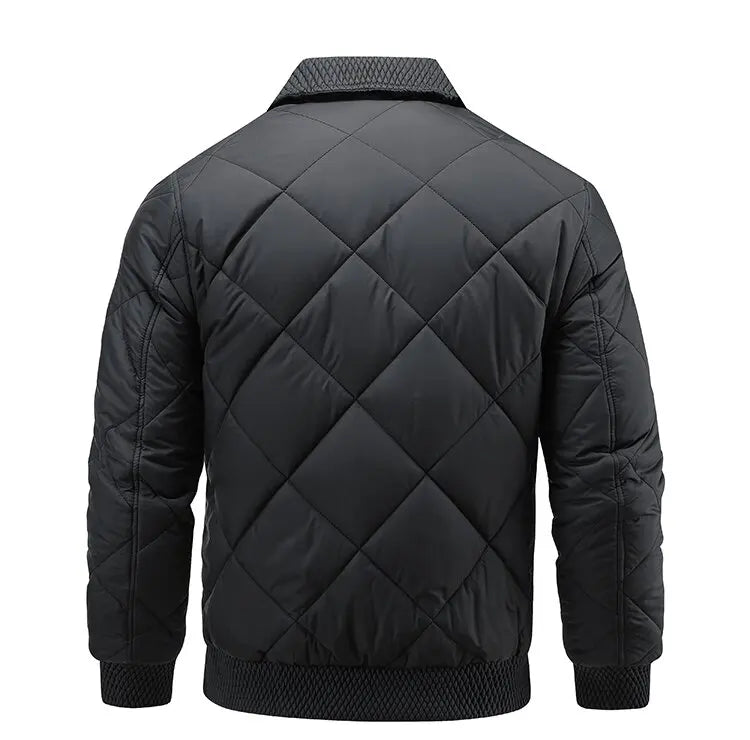 Hayes Diamond Quilt Bomber Jacket featuring Knit Trim and Striped Inner Lining