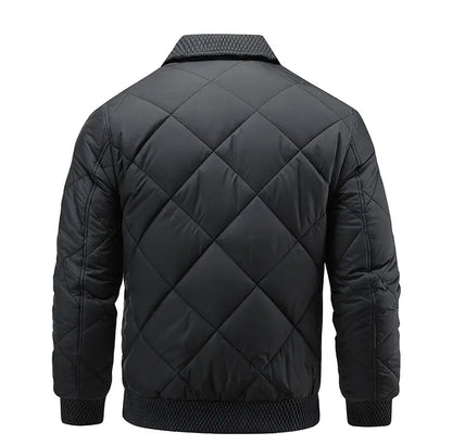 Hayes Diamond Quilt Bomber Jacket featuring Knit Trim and Striped Inner Lining