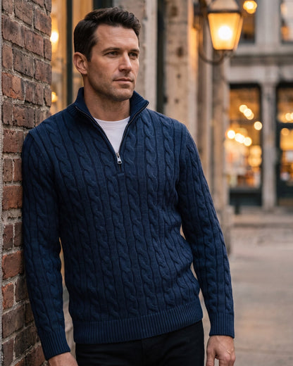 Vicente Cable Knit Quarter-Zip Sweater