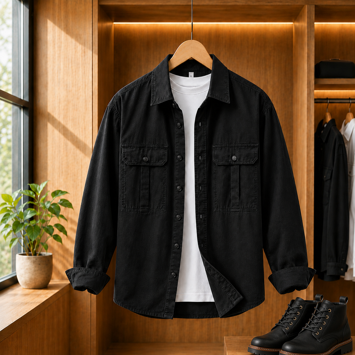 TEXTURED UTILITY OVERSHIRT